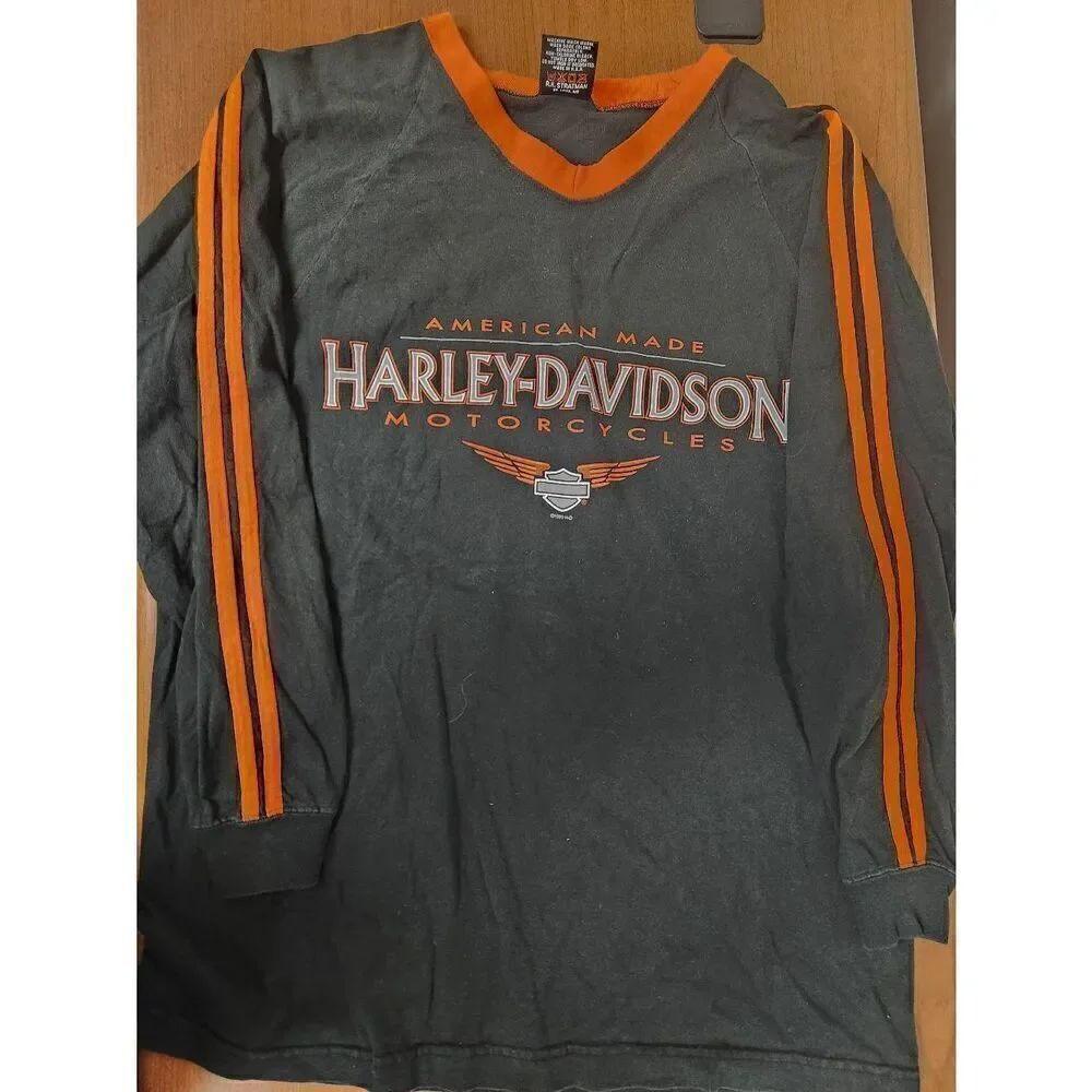 HARLEY-DAVIDSON VTG 1999 Large Black American Made USA Shirt. Lightly faded
